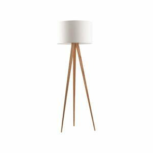 Bílá stojací lampa Zuiver Tripod Wood, ø 50 cm