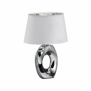 Stolní lampa v bílo-stříbrné barvě z keramiky a tkaniky Trio Taba, výška 33 cm